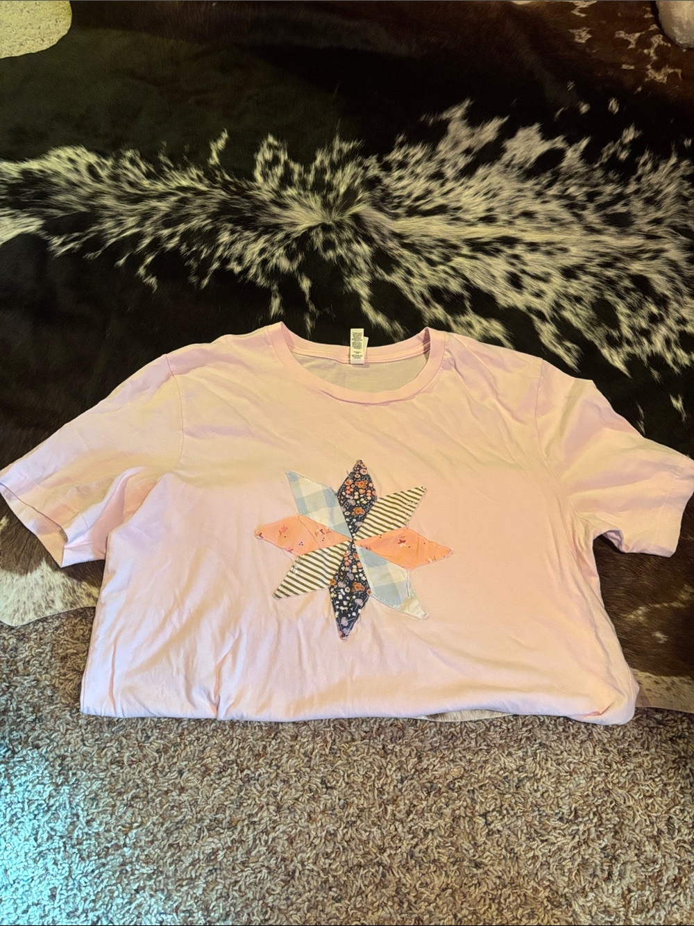 Bella Canvas Light Pink Star Patchwork Short Sleeve Tee